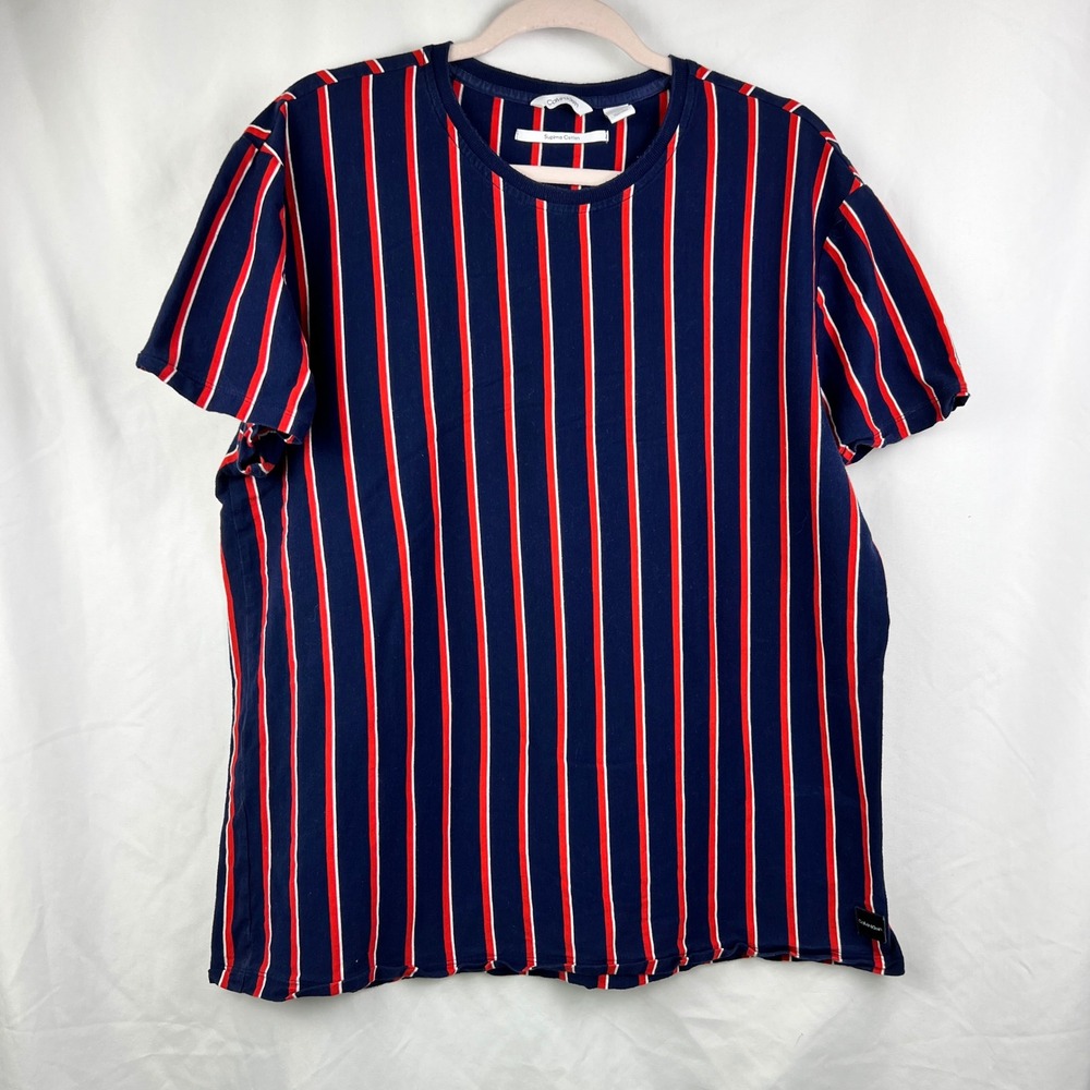 Calvin Klein Men's XL Supima Cotton Striped T Shirt Navy Red White‎